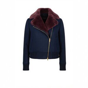 Kate Spade Trina Brown Faux Fur Black Bomber Jacket Gold Classic